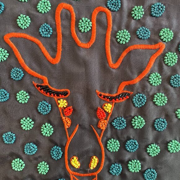 NWT America & Beyond grey giraffe tank camisole Womens Small beaded embroidered - Picture 5 of 9